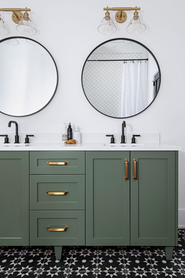green bathroom vanity Design by MICHELLE BERWICK Photography by MIKE CHAJECKI